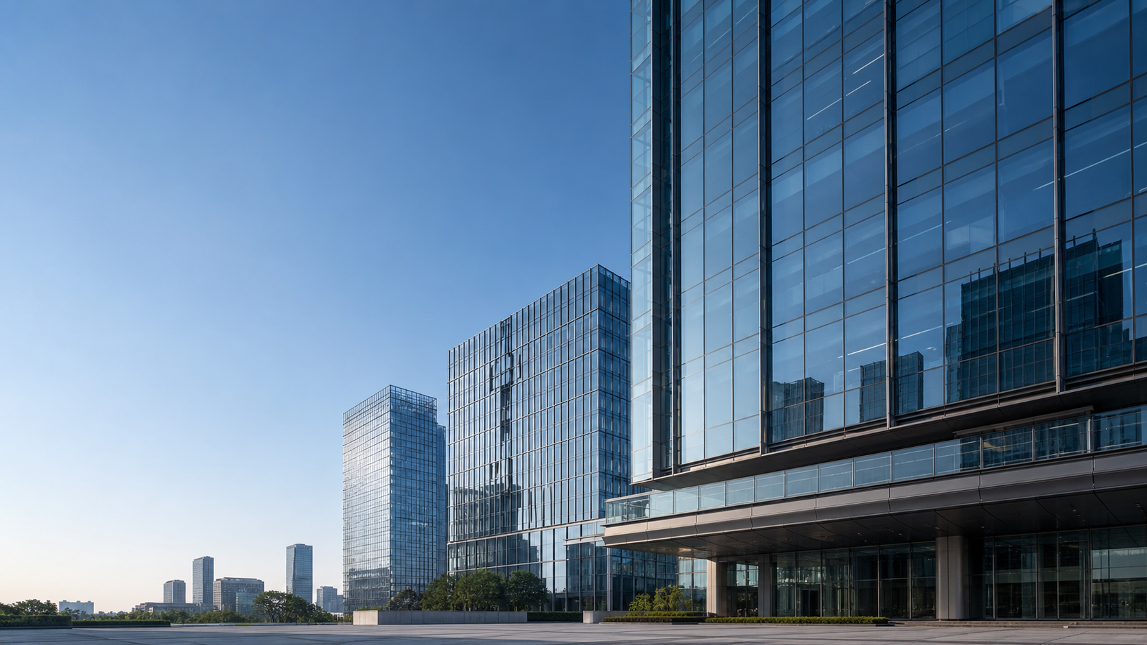 现代商务区玻璃建筑群